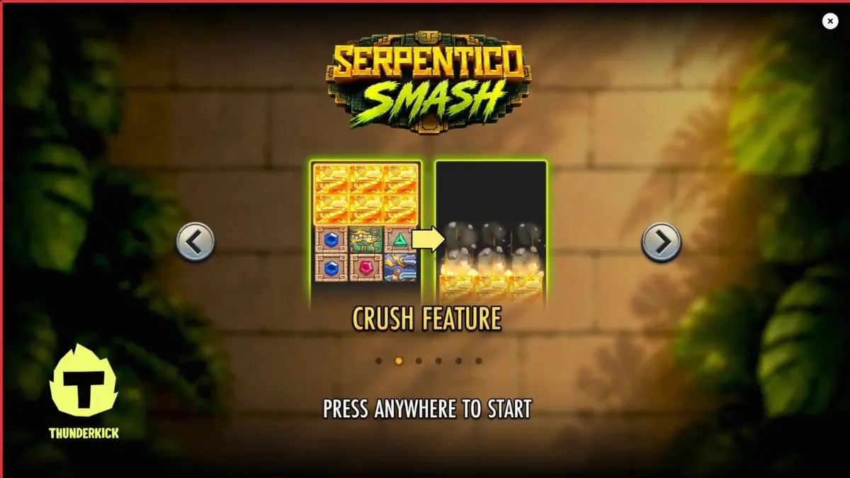 Tampilan visual slot Serpentico Smash dengan tema hutan Aztec dan simbol totem.